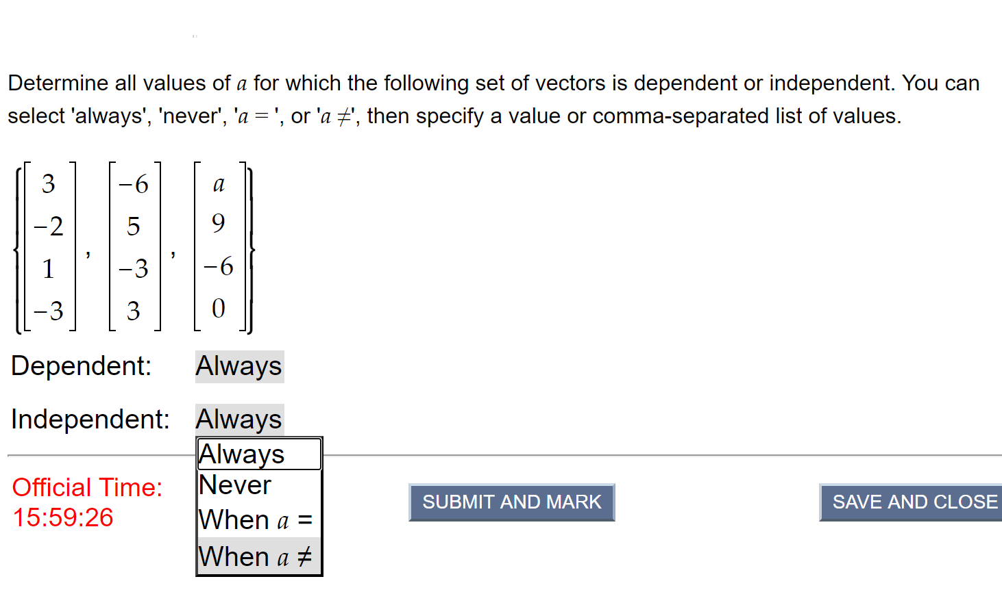 Solved Determine all values of a for which the following set | Chegg.com
