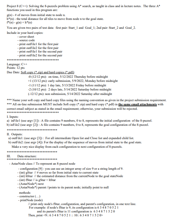 Solved ******** Project 8 (C++): Solving the 8-puzzels | Chegg.com