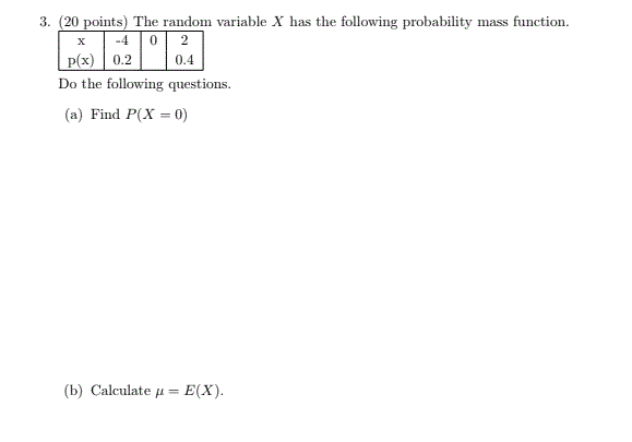 Solved 3. (20 points) The random variable X has the | Chegg.com