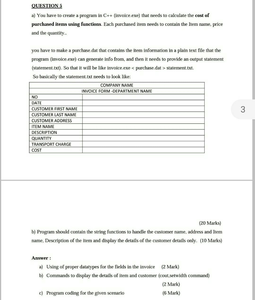 QUESTION 5 a) You have to create a program in C++ | Chegg.com