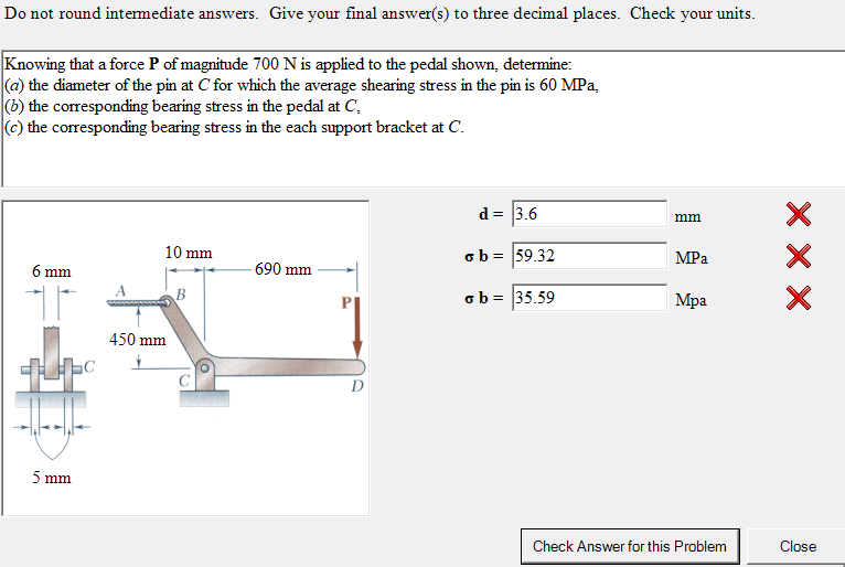 Solved Knowing that a force P of magnitude 700 N is applied