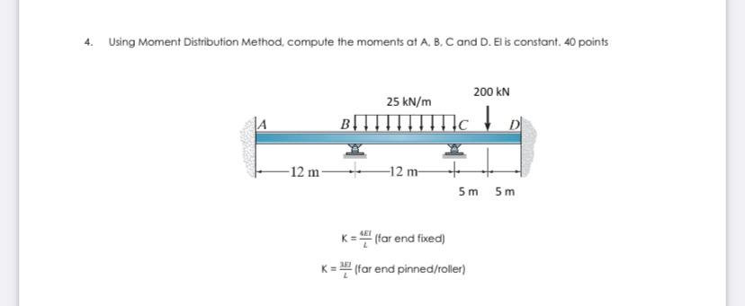 Solved 4. Using Moment Distribution Method, Compute The | Chegg.com