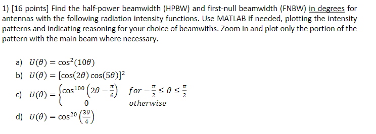 1) [16 Points] Find The Half-power Beamwidth (HPBW) | Chegg.com