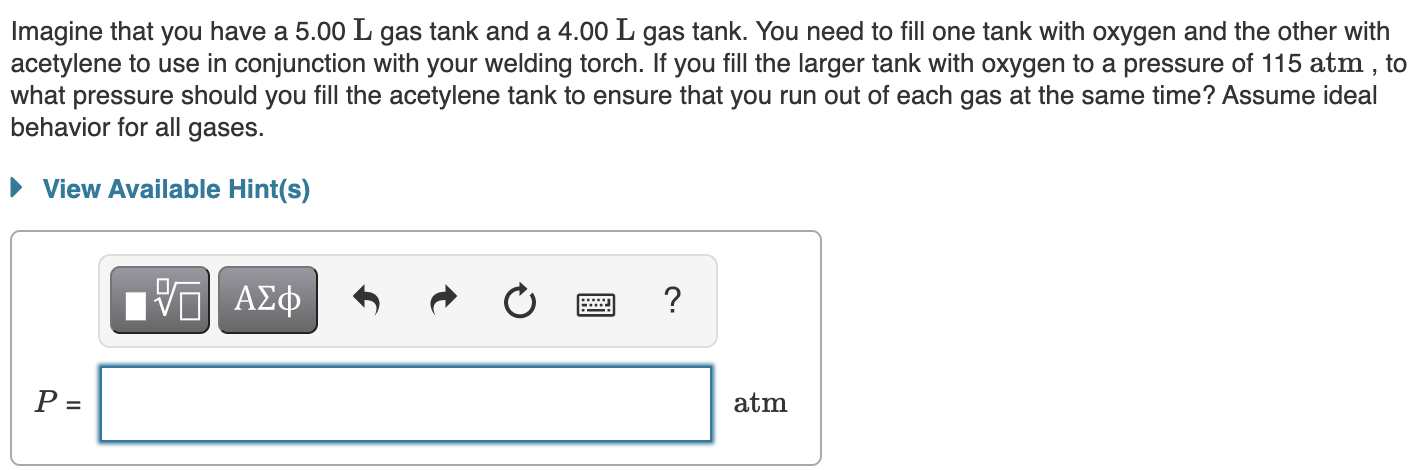 Solved Imagine That You Have A 5.00 L Gas Tank And A 4.00 L | Chegg.com