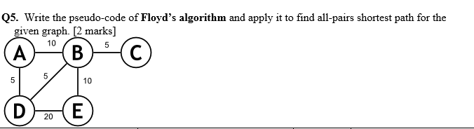 Solved Q5. Write the pseudo-code of Floyd's algorithm and | Chegg.com