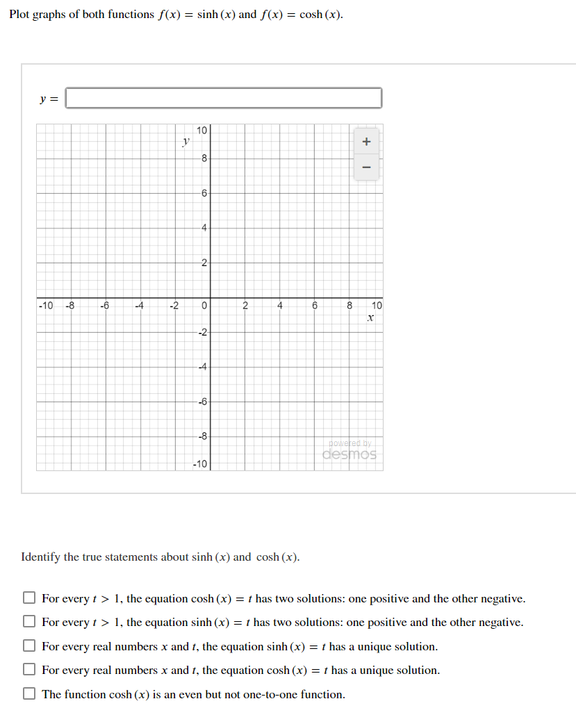 Solved Plot graphs of both functions f(x)=sinh(x) and | Chegg.com