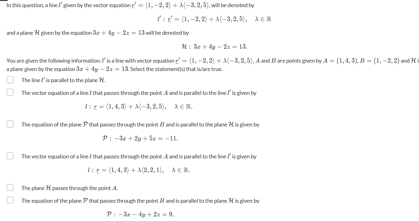Solved = In this question, a line l' given by the vector | Chegg.com