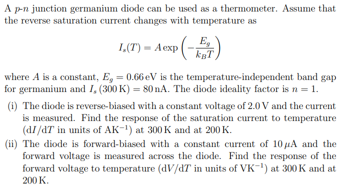 Solved A p-n junction germanium diode can be used as a | Chegg.com