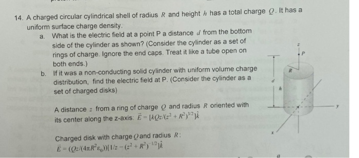 Solved 14. A charged circular cylindrical shell of radius R | Chegg.com