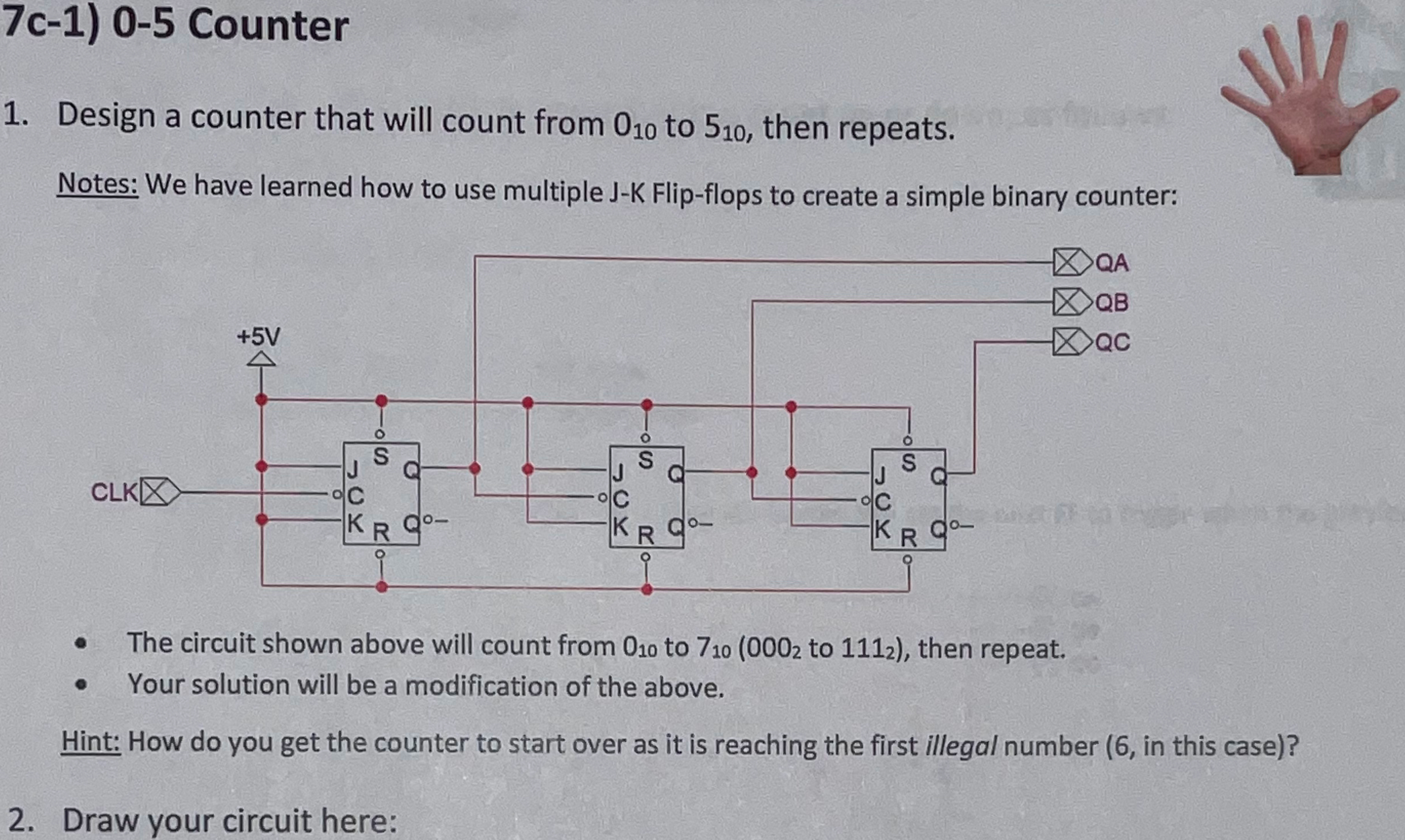 Solved Design a counter that will count from 010 to 510, | Chegg.com