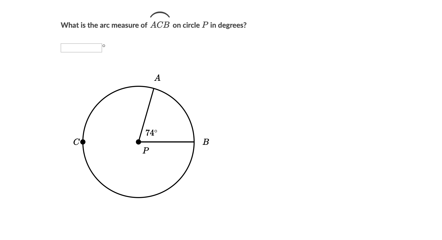 Solved What is the arc measure of ACB on circle P in | Chegg.com