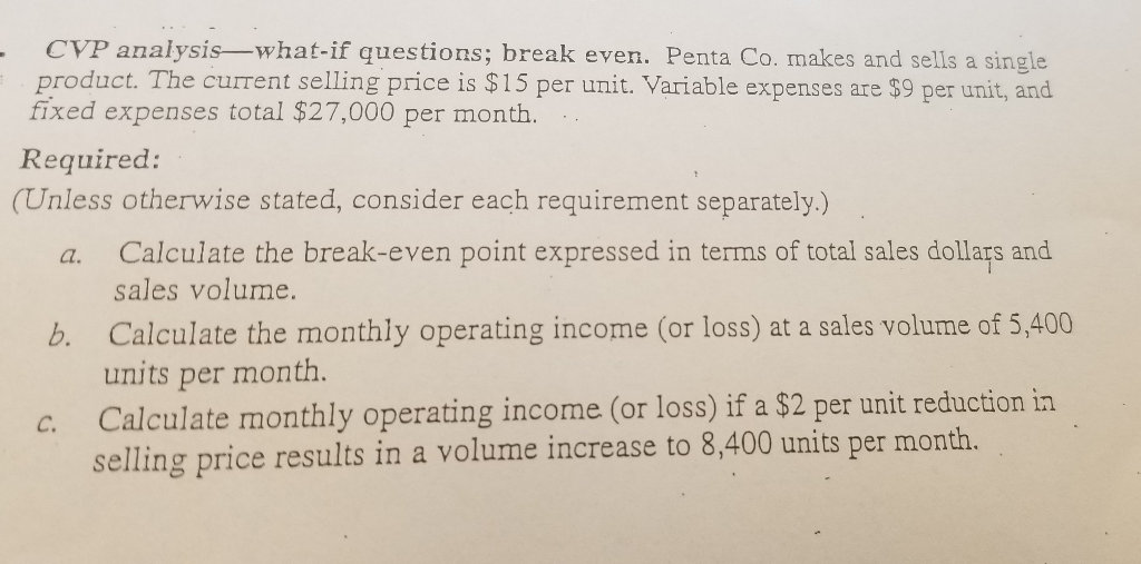 Solved CVP analysis—what-if questions; break even. Penta Co. | Chegg.com