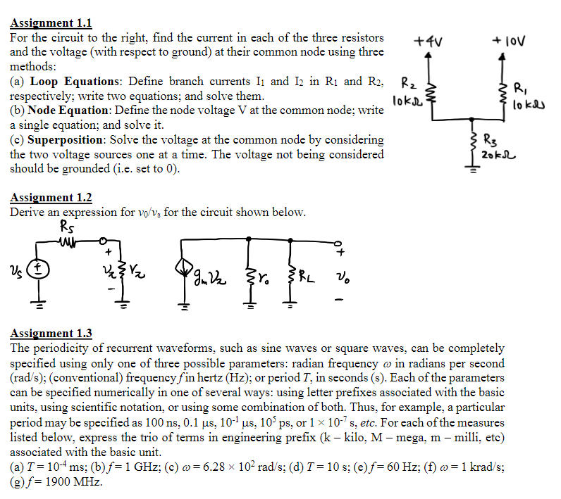 Solved + TOV Assignment 1.1 For the circuit to the right, | Chegg.com