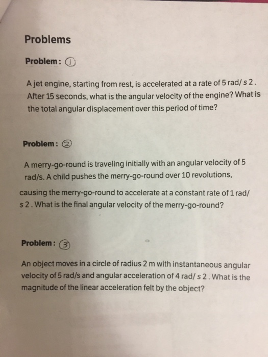 Solved Problems Problem: ① A jet engine, starting from rest, | Chegg.com