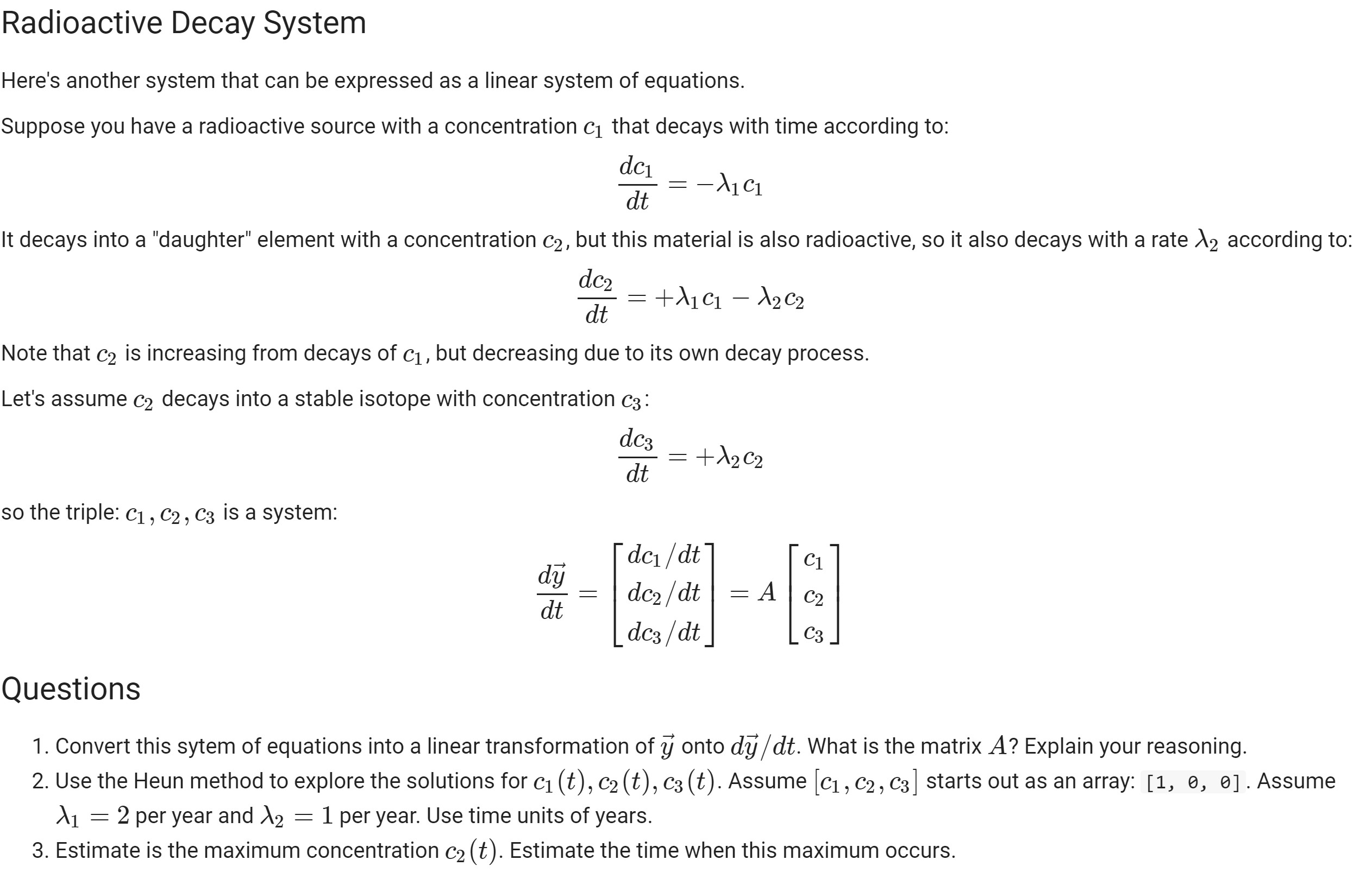 Solved Radioactive Decay System Here's another system that | Chegg.com