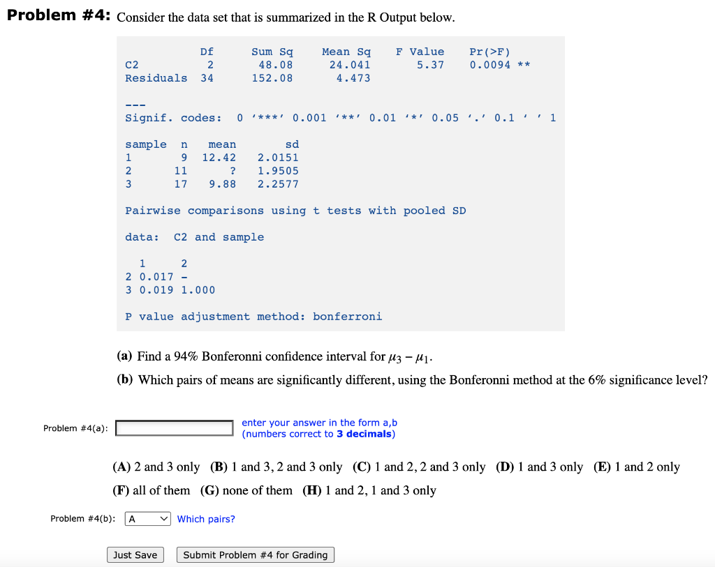 Solved roblem \#4: Consider the data set that is summarized | Chegg.com