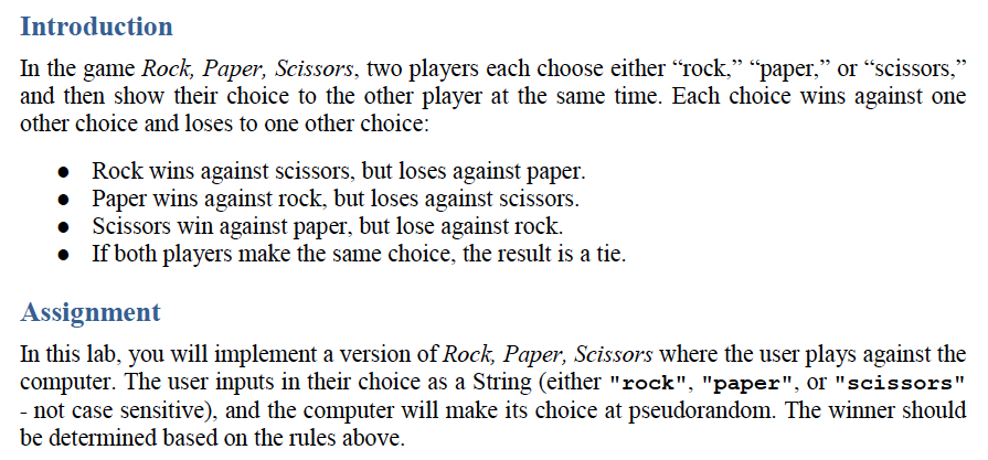 Solved Introduction In the game Rock, Paper, Scissors, two | Chegg.com