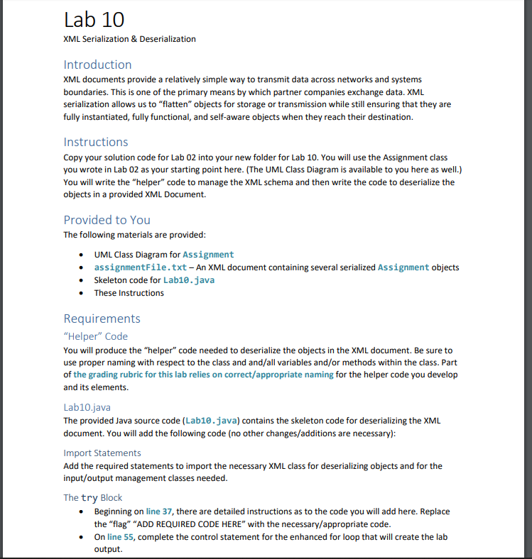 Lab10 Java This Code Will Deserialize Th Chegg Com