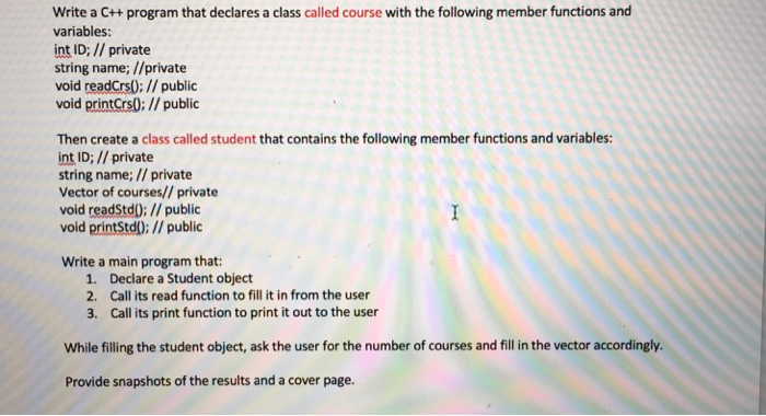 Solved Write a C++ program that declares a class called | Chegg.com