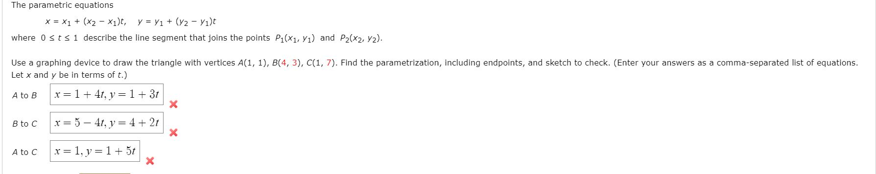 Solved The Parametric Equations X X1 X2 − X1 T Y