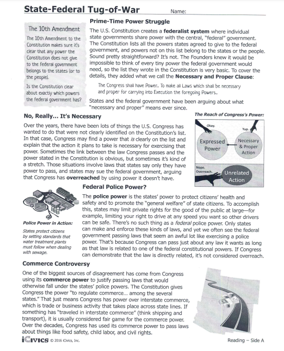 Power To The States Icivics Worksheet Answer Key