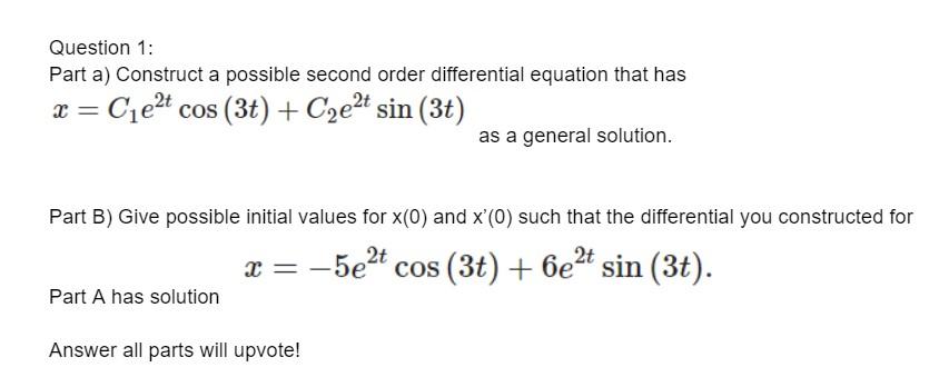 Solved Question 1: Part A) Construct A Possible Second Order | Chegg.com