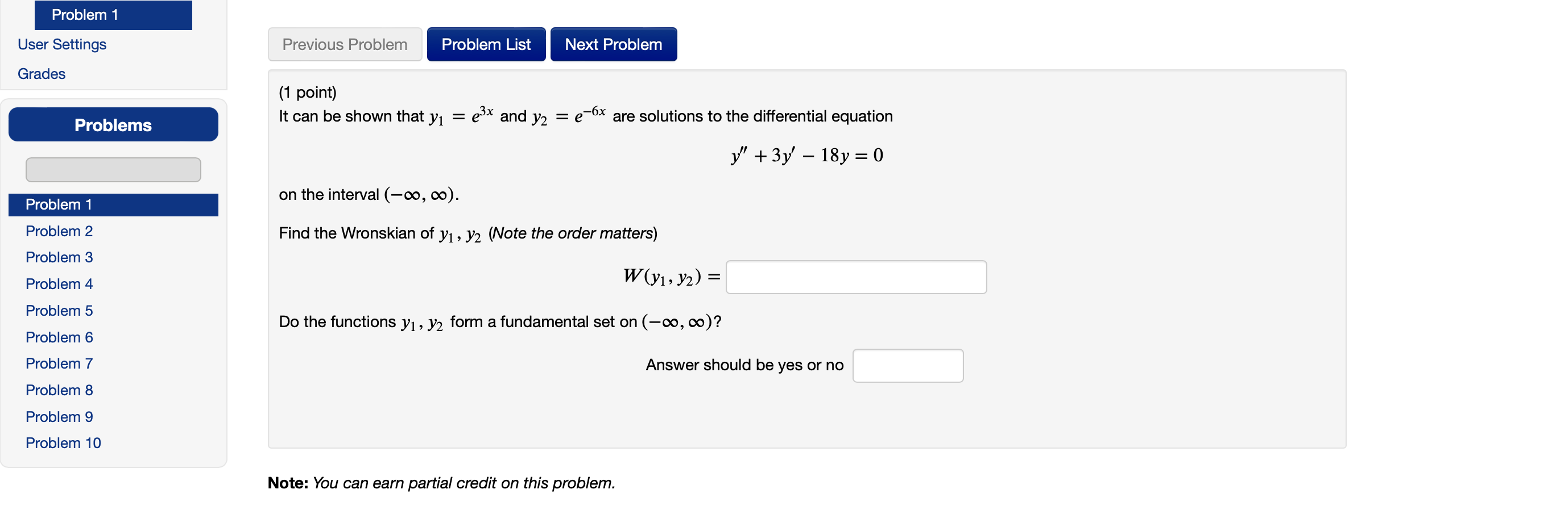 Solved Problem 1 User Settings Previous Problem Problem List | Chegg.com