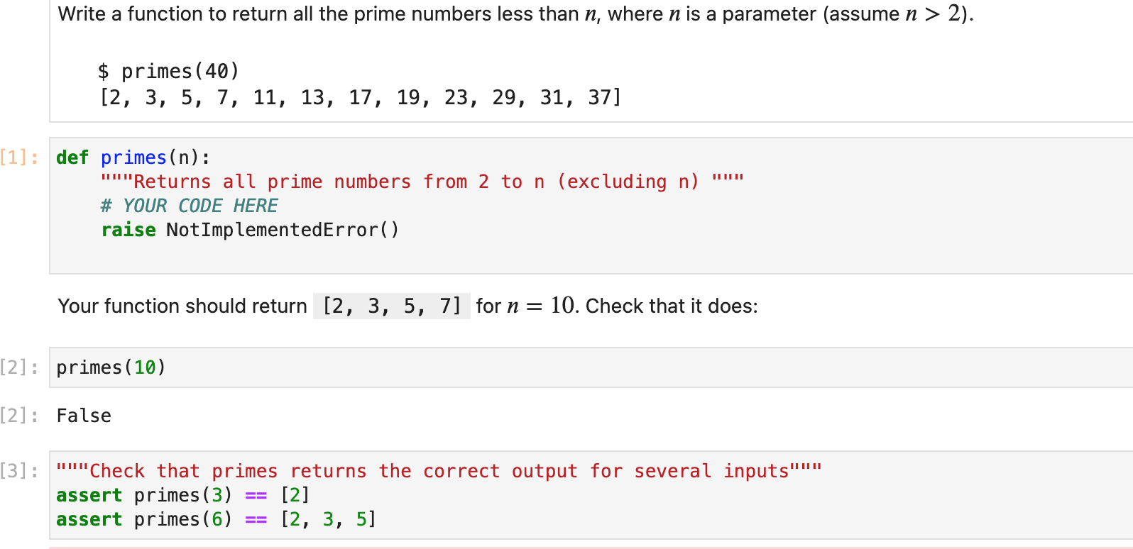 Solved Write a function to return all the prime numbers less | Chegg.com