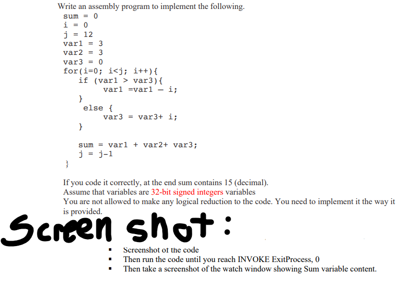 Solved Write an assembly program to implement the following. | Chegg.com