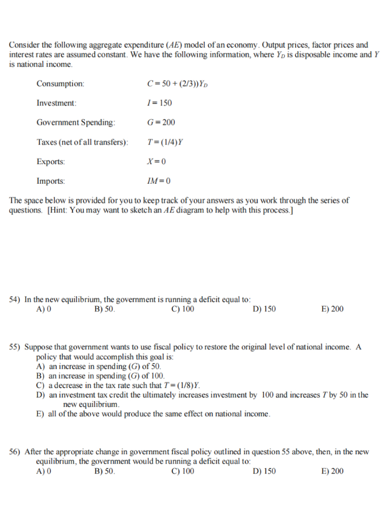 Solved Consider the following aggregate expenditure (AE) | Chegg.com