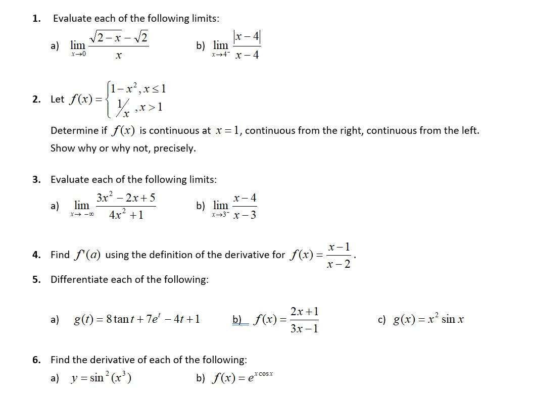 1 Evaluate Each Of The Following Limits X4 X 4 2 Chegg Com