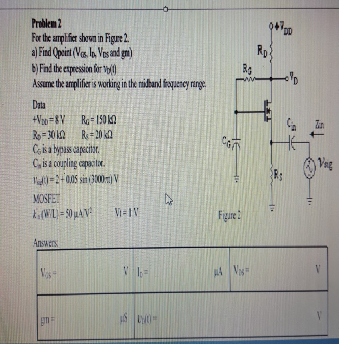 Solved 21%D Problem 1 For the amplifier shown in Figure 1, | Chegg.com