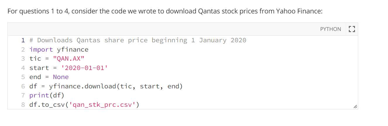 Solved 1 # Downloads Qantas share price beginning 2 import | Chegg.com