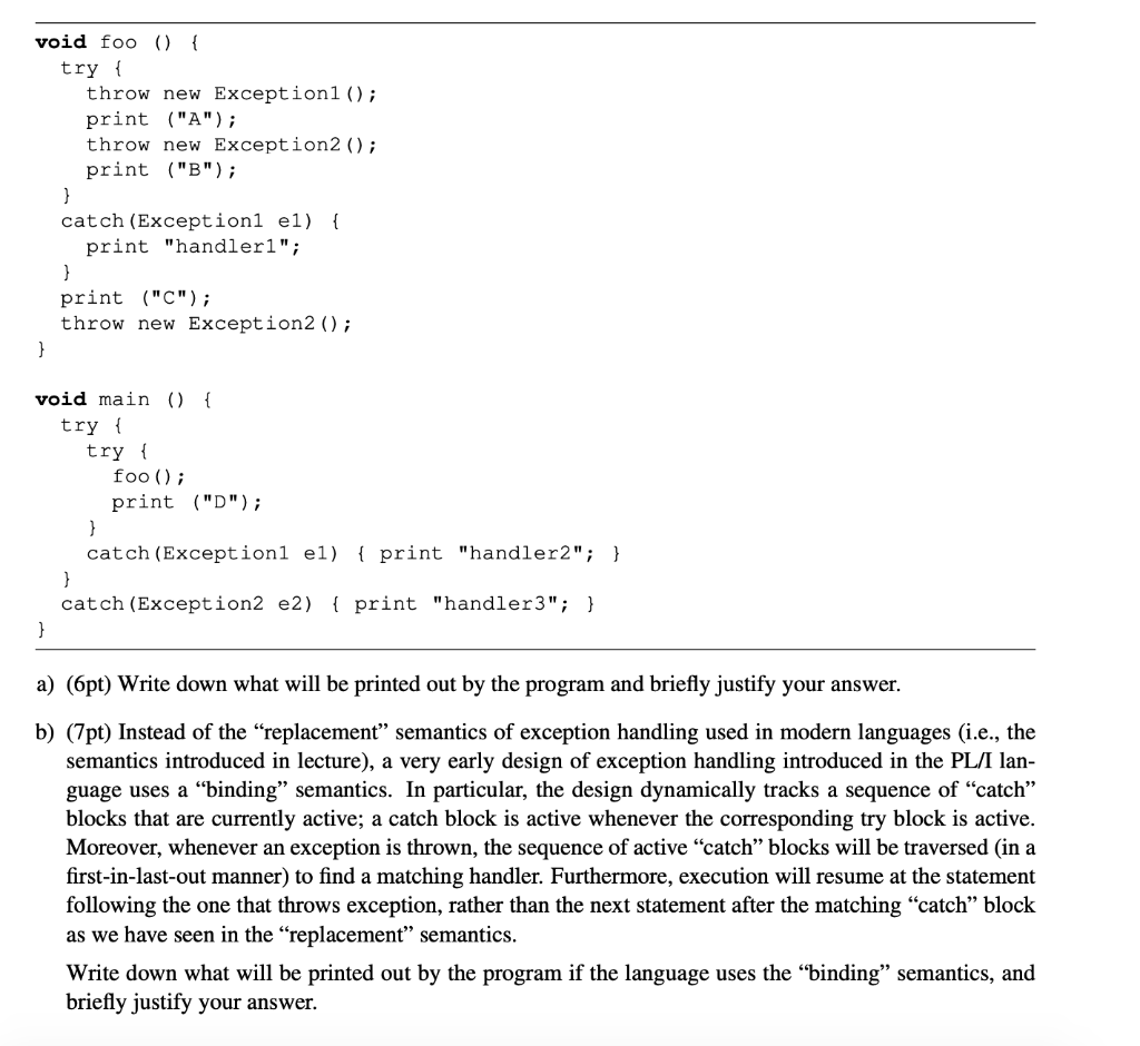 Consider the following code snippet with exceptions. | Chegg.com