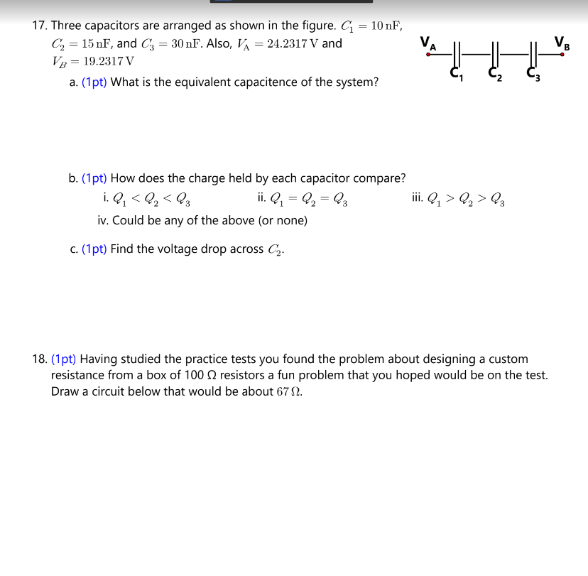 Solved 7. Three capacitors are arranged as shown in the | Chegg.com