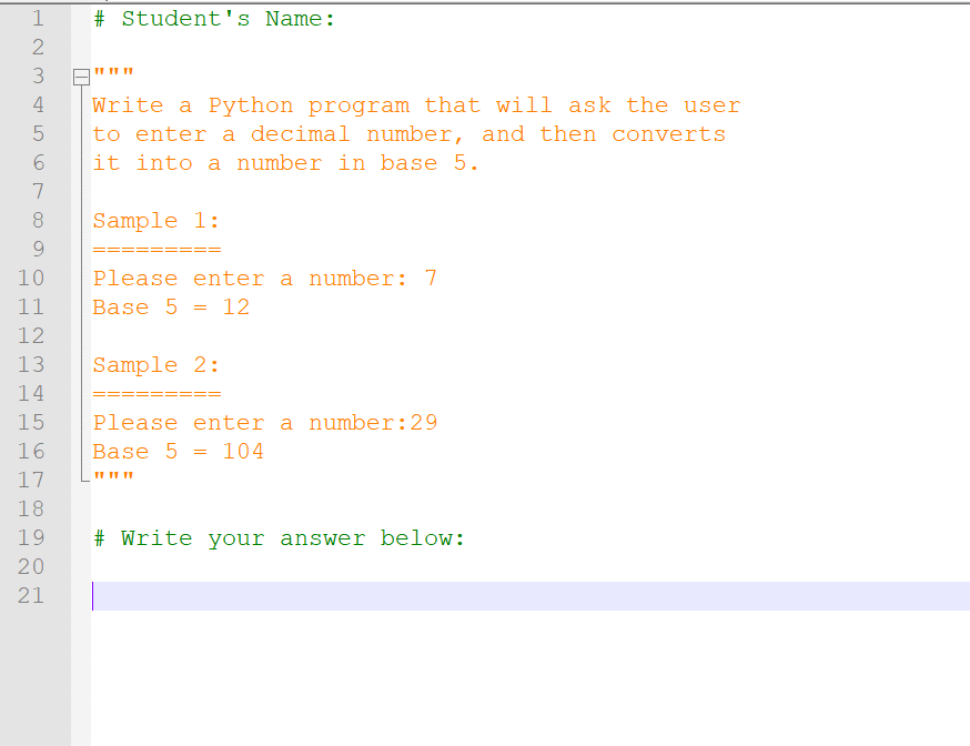 Solved # Student's Name: TT TT 11 Write a Python program | Chegg.com