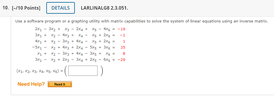 Solved 10. [-/10 Points] DETAILS LARLINALG8 2.3.051. 4x3 + | Chegg.com