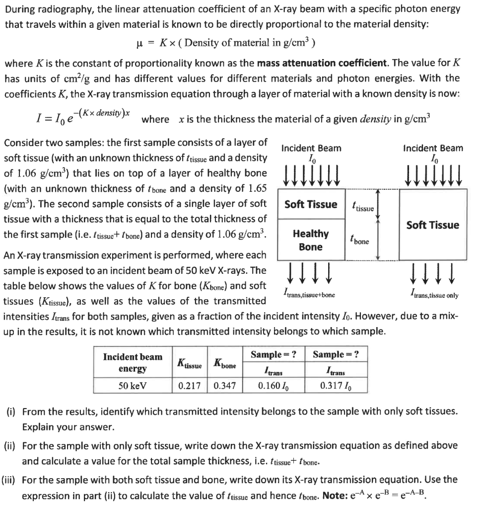 Solved During radiography, the linear attenuation