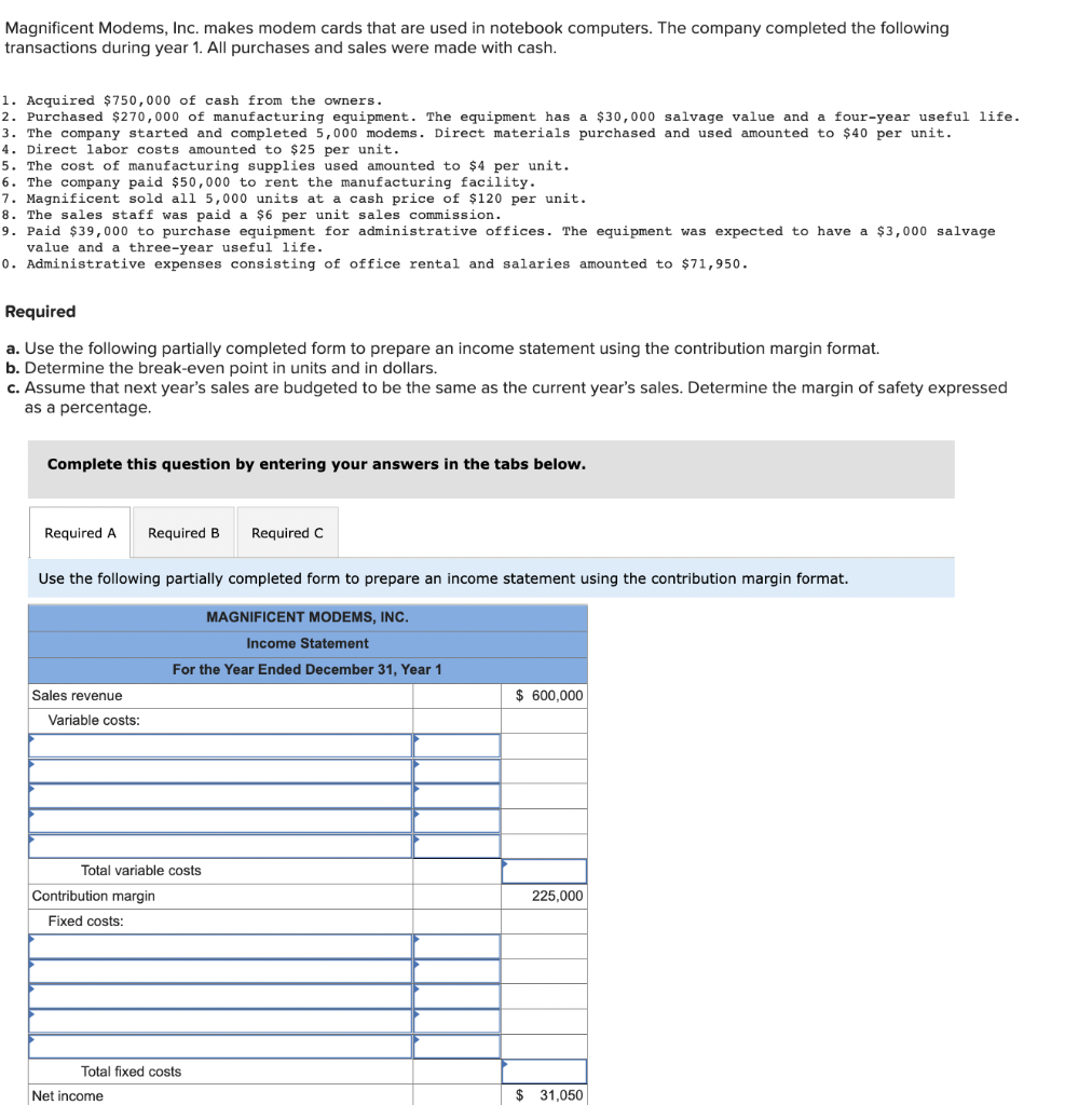 Solved Magnificent Modems, Inc. makes modem cards that are | Chegg.com