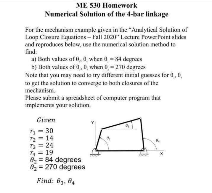 Solved ME 530 Homework Numerical Solution of the 4-bar | Chegg.com