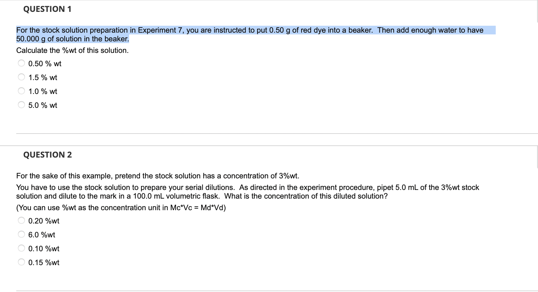 Solved QUESTION 1 For the stock solution preparation in