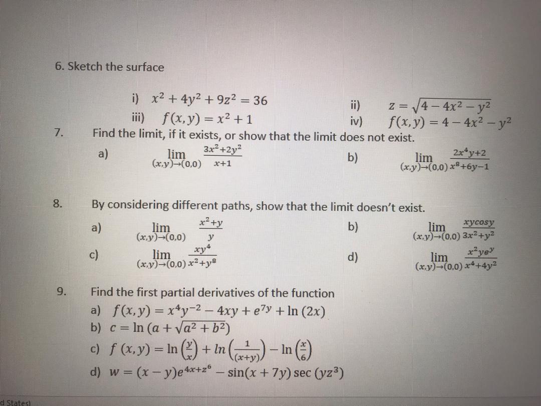 Solved 6 Sketch The Surface 7 I X2 4y2 9z2 36 Z Chegg Com