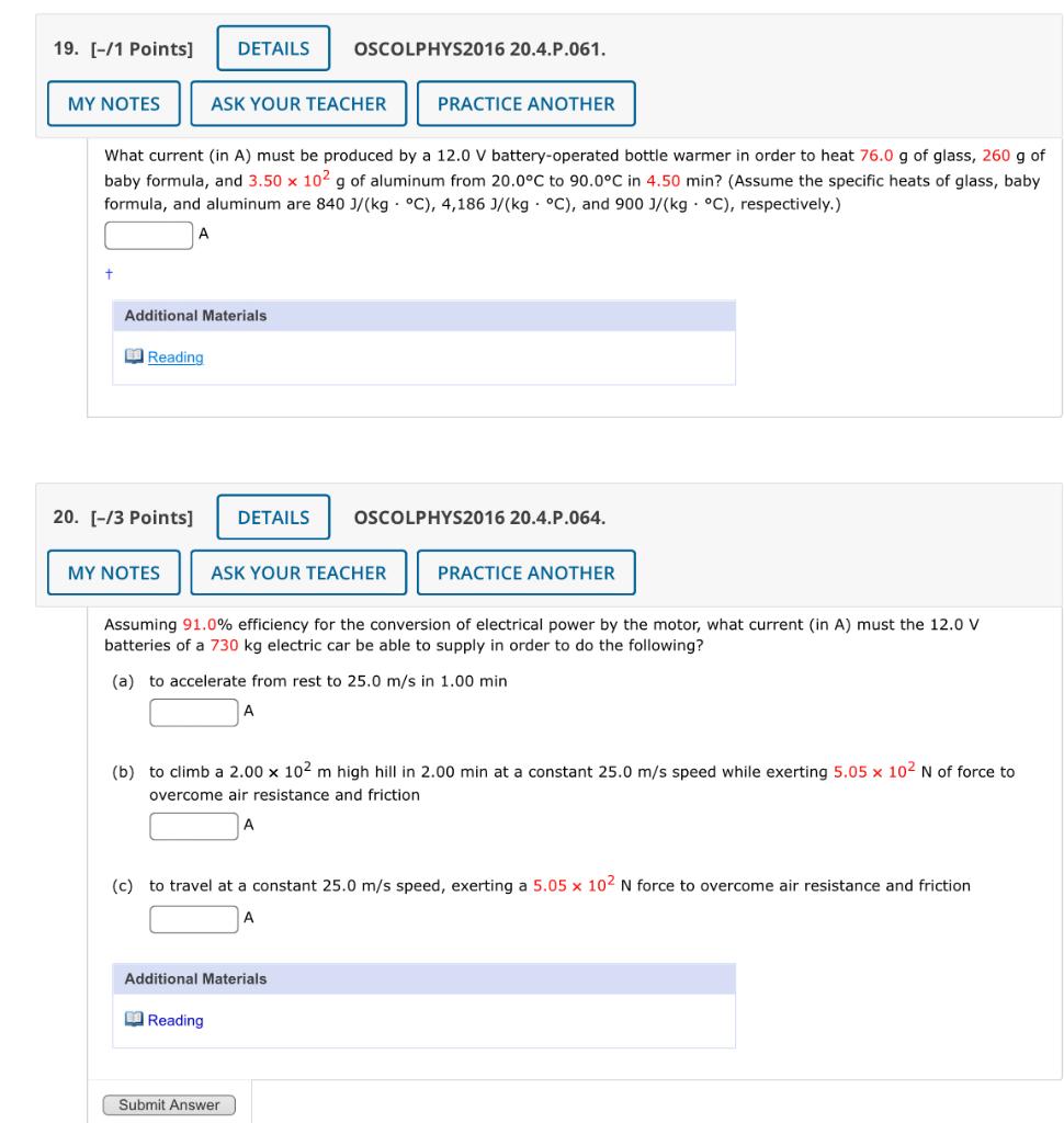 Solved 19 [ 1 Points] Details Oscolphys2016 20 4 P 061 My