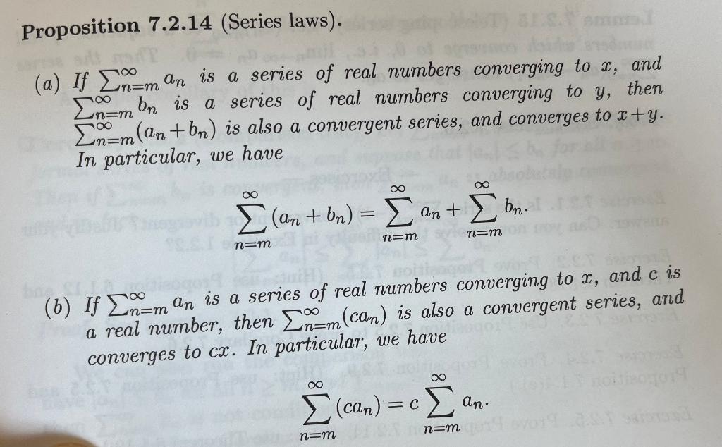 Solved (a) If ∑n=m∞an is a series of real numbers converging | Chegg.com