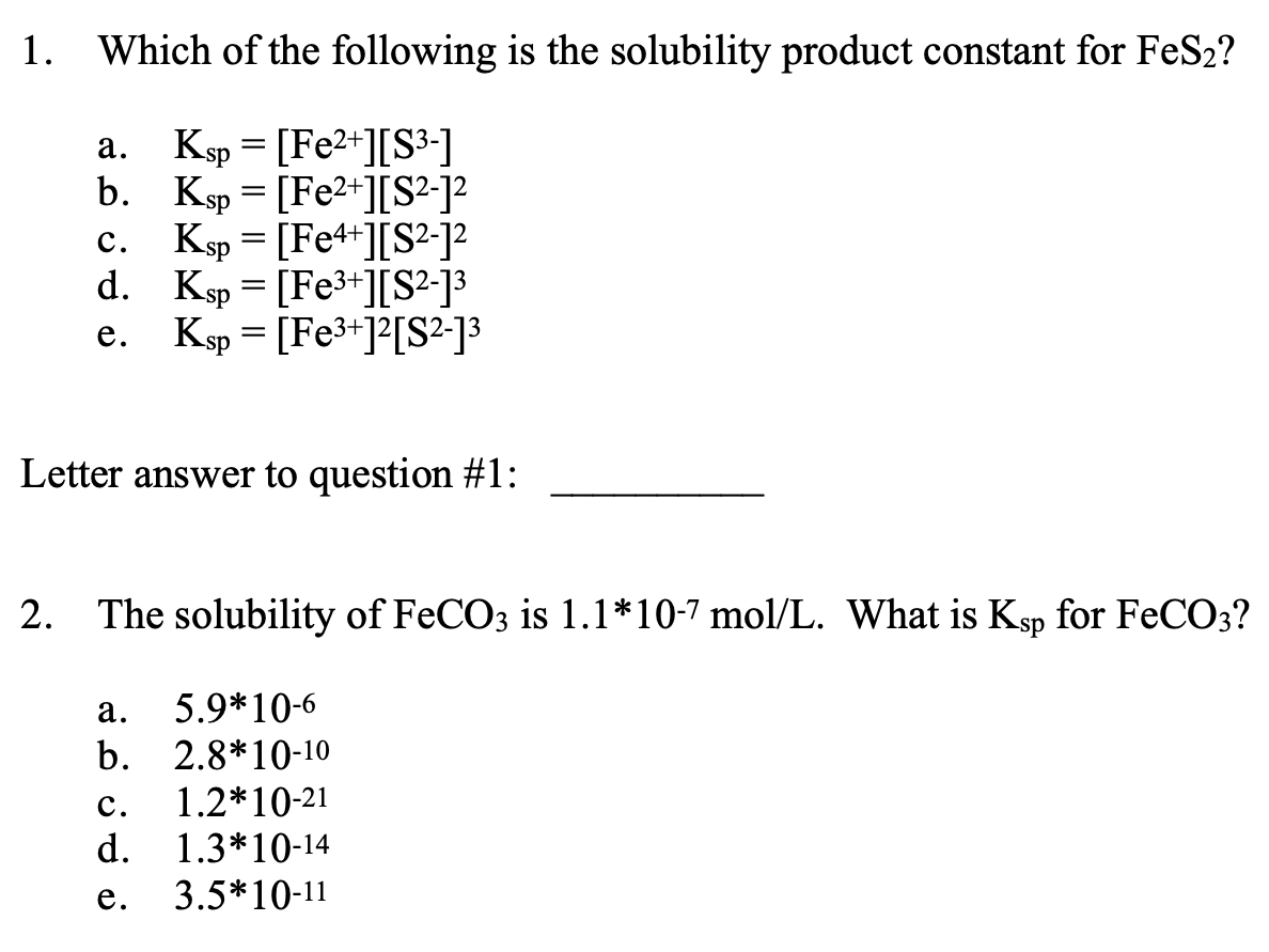 Solved 1. Which of the following is the solubility product | Chegg.com