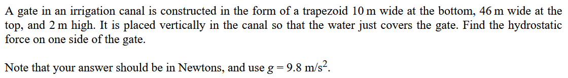 Solved A gate in an irrigation canal is constructed in the | Chegg.com