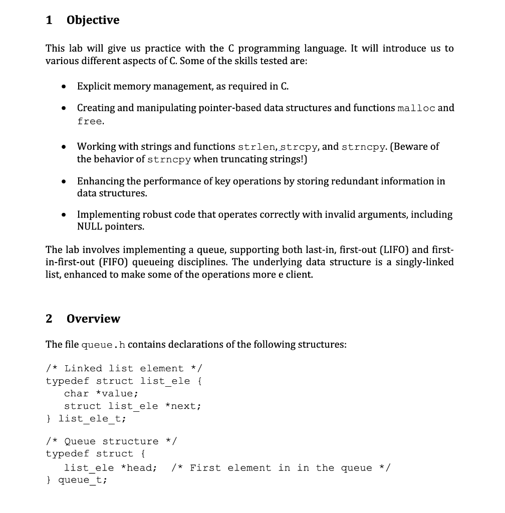 Solved 1 Objective This lab will give us practice with the C | Chegg.com