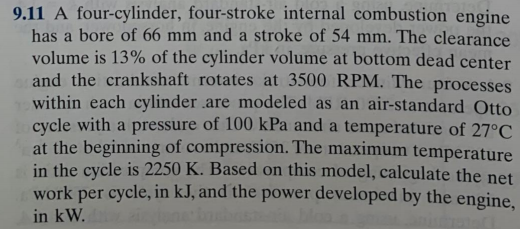 Solved 9.11 A four-cylinder, four-stroke internal combustion | Chegg.com