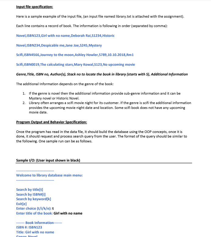 Input file specification: Here is a sample example of | Chegg.com