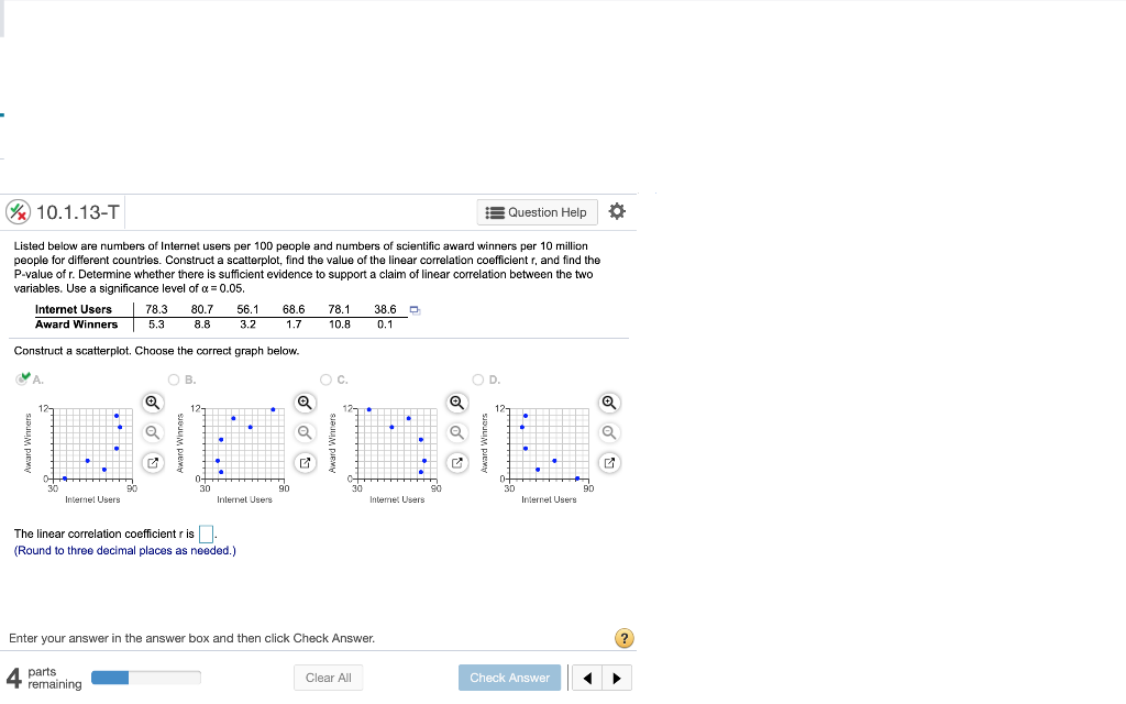 Solved 10.1.10 Question Help Use the given data set to | Chegg.com
